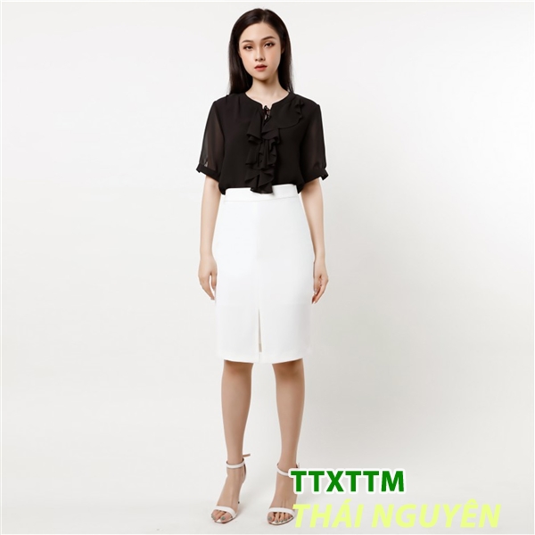 SM CHIFFON CỔ BÈO ĐEN C509