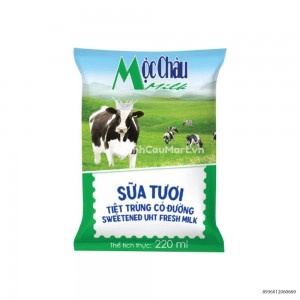 Sữa Tươi Tiệt Trùng Mộc Châu Bịch Có Đường 220ml