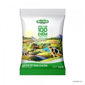 Sữa Tươi Tiệt Trùng Nutimilk 100 Điểm 220ml Có Đường