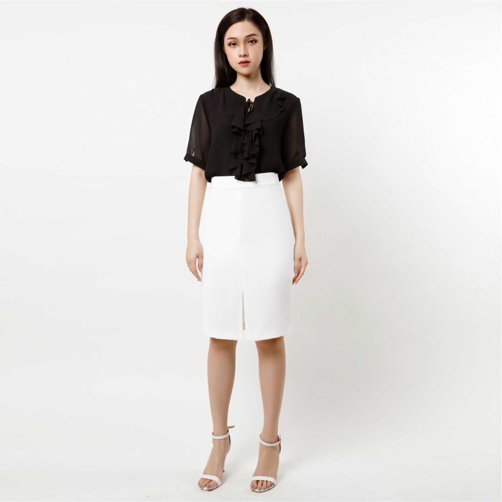 SM CHIFFON CỔ BÈO ĐEN C509