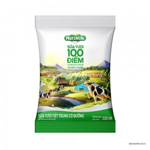 Sữa Tươi Tiệt Trùng Nutimilk 100 Điểm 220ml Có Đường